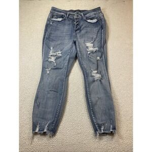 Judy Blue Jeans Women 18W 35x27 Blue Skinny Fit Distressed Ankle Raw Hems Casual